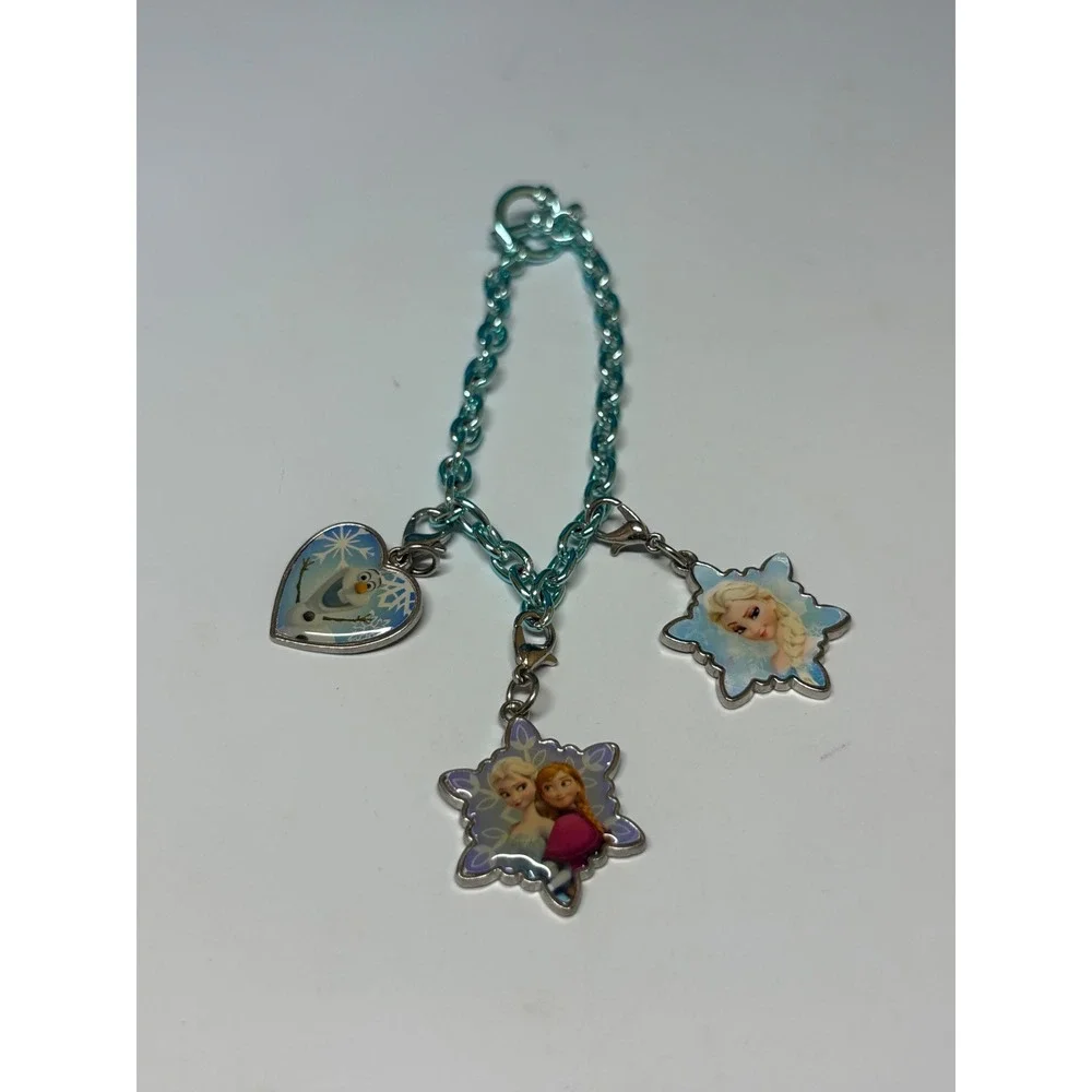 Disney Frozen Charm Bracelet Elsa Anna Olaf Blue Metallic Chain Toggle Clasp
